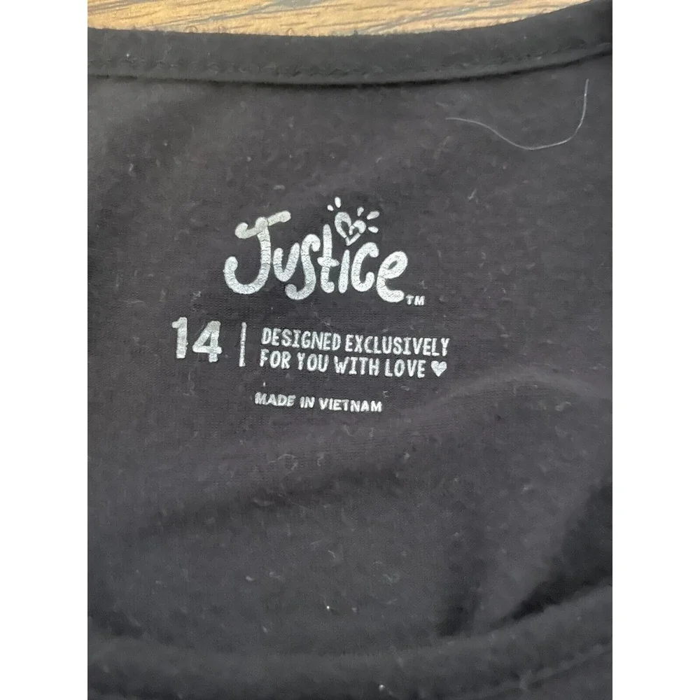Justice Juniors Size 14 Black London Graphic Tee Sparkly Embellished Shoulder‎